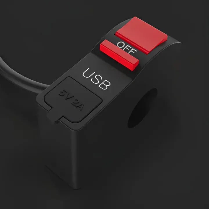 Motorcycle Handlebar USB Port 5V 2A – ON/OFF Button & Extra Lights Control Switch for Bikes