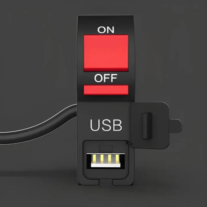Motorcycle Handlebar USB Port 5V 2A – ON/OFF Button & Extra Lights Control Switch for Bikes