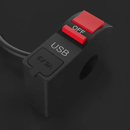 Motorcycle Handlebar USB Port 5V 2A – ON/OFF Button & Extra Lights Control Switch for Bikes